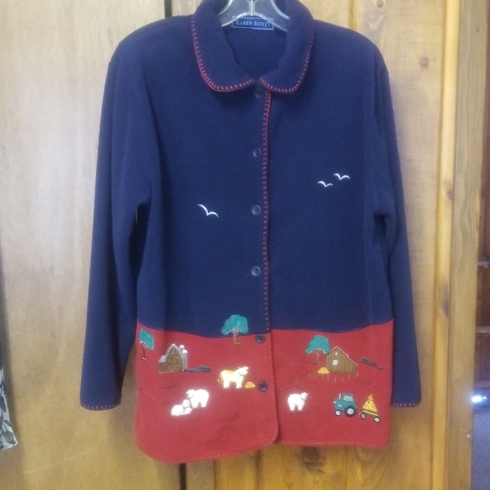 Barn scene fleece jacket
